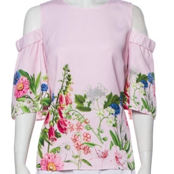 Ted Baker Pink Floral Print Off Shoulder Top SZ 4 =US Sz 10 NWT Ret $269 - Picture 3 of 11